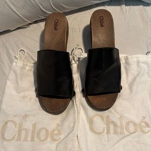 Chloe Grommet Black Leather Clogs/sandals Size 39